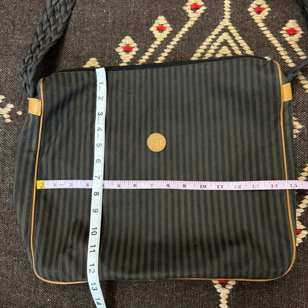 Fendi Zucca Stripe Canvas Shoulder Crossbody Logo Bag Brown Black Vintage